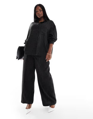 ASOS DESIGN Curve relaxed dad pants with 5 pocket detail in black stripe - part of a set | ASOS (Global)