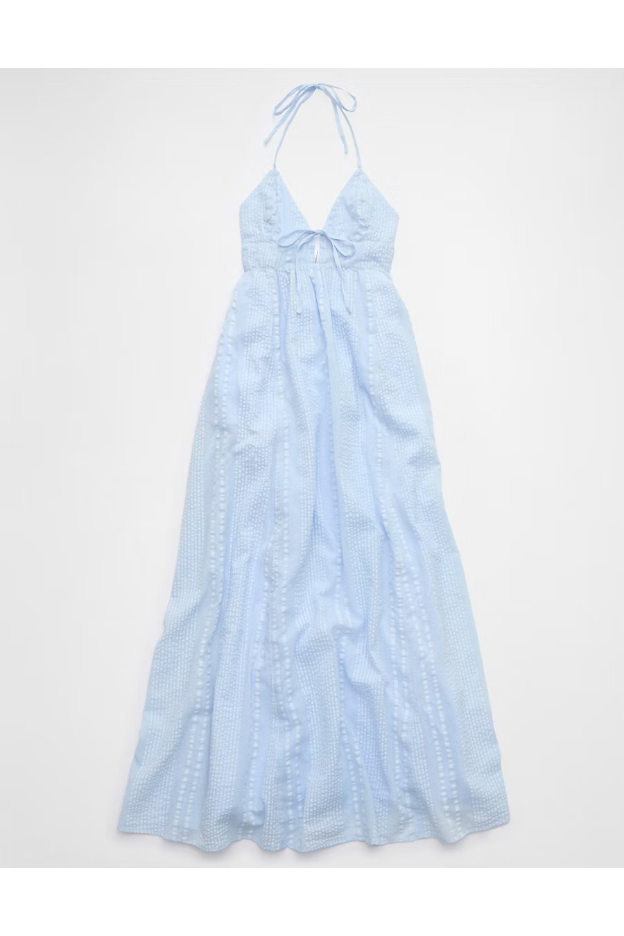 Aerie Seersucker Halter Maxi Dress Women's Eyelet Blue S | Aerie