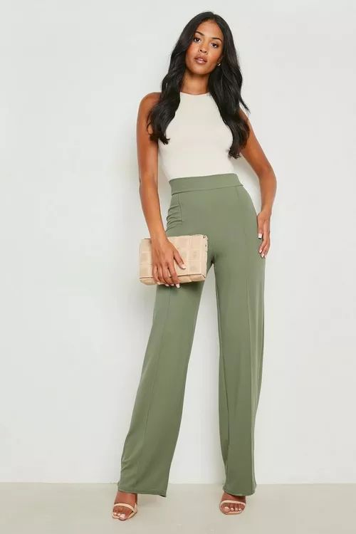 Tall Crepe Wide Leg Seam Detail Trouser | Boohoo.com (US & CA)