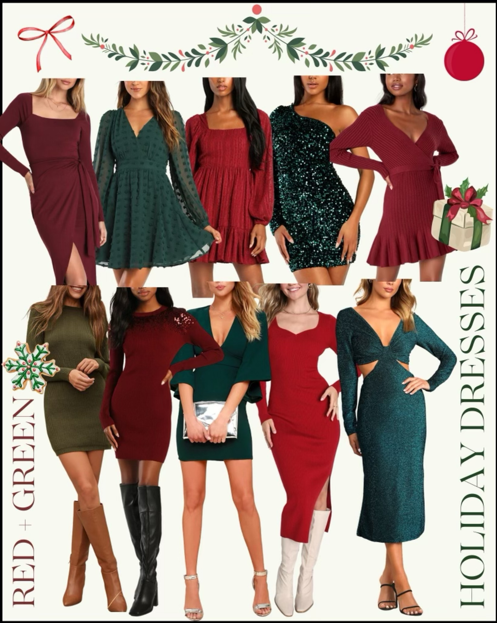 Holiday party dresses. Red dresses. Green dresses. Christmas dress. Christmas party dresses. Lulus 

#LTKHoliday #LTKfindsunder100 #LTKparties