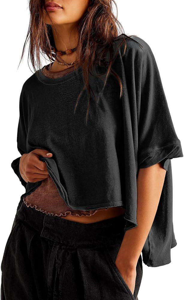 Dokotoo Summer Tops 2024 Womens Solid T Shirts for Women Loose Oversized Shirts Basic Tee | Amazon (US)