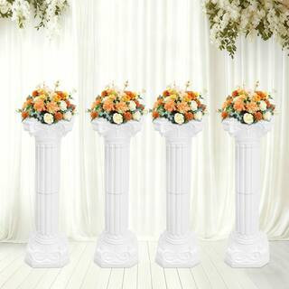 34.65 in. H White Roman Pillars Flower Pot Columns Wedding Party Event Road Decorative Columns (4-Pack) | The Home Depot