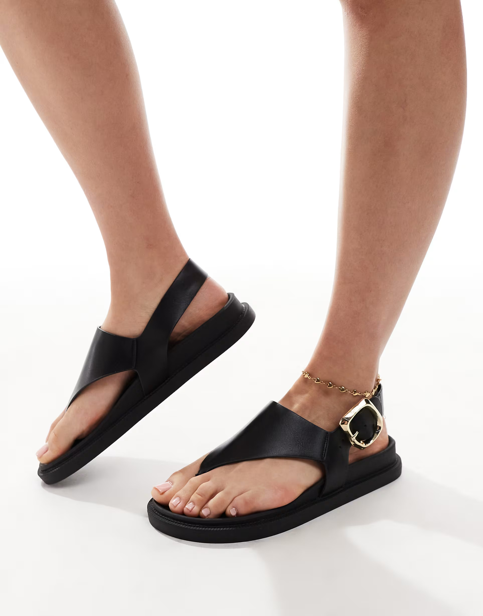 London Rebel toe thong footbed sandals in black | ASOS (Global)