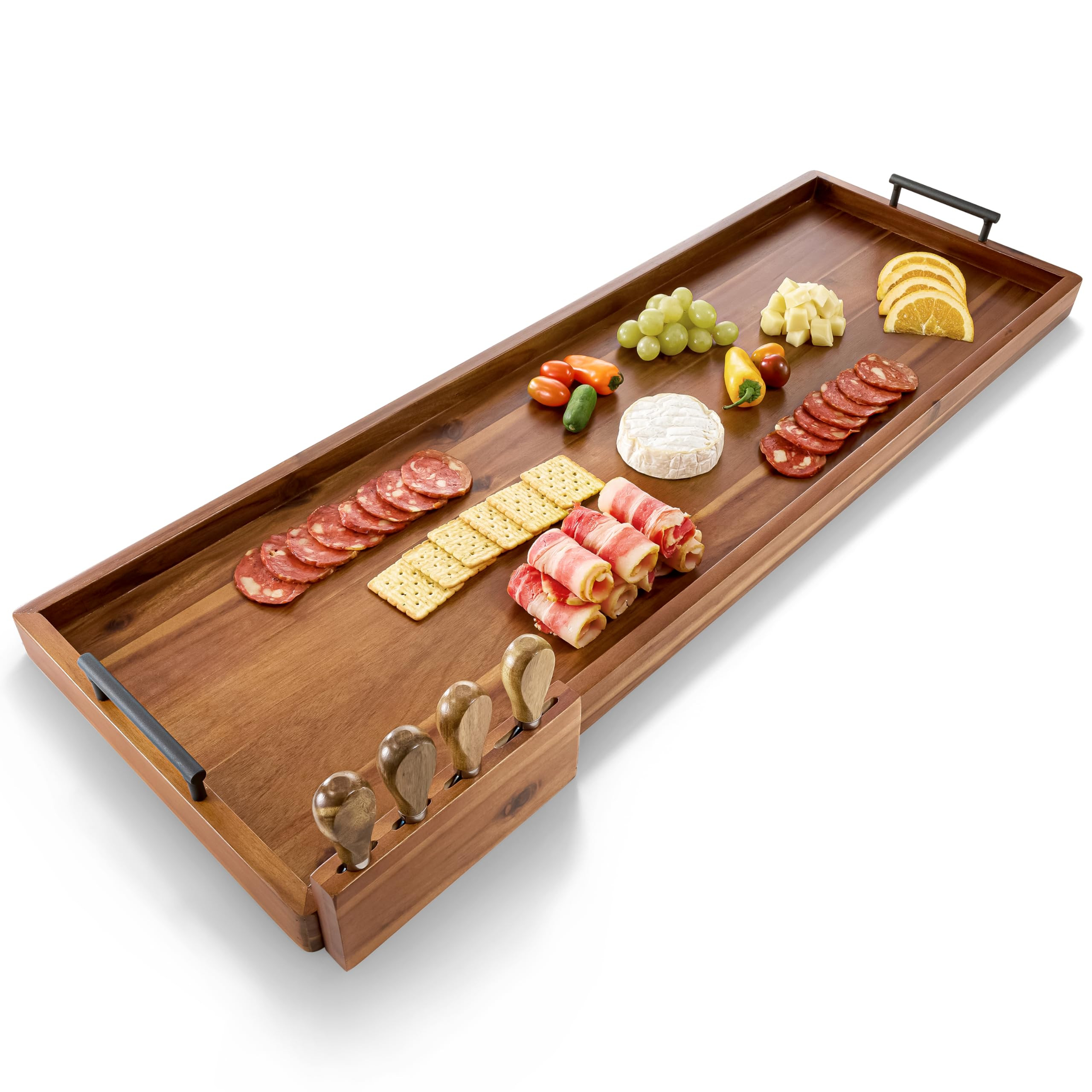 Acacia 36 Inch Large Charcuterie Boards for Party with Cheese Knife Set of 4 – Acacia Wood Serving Tray with Handles, Long Charcuterie Board, Wooden Cheese Board | Amazon (US)