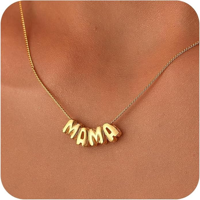 SLOONG Mama Necklace Letter Necklace 18K Gold Plated Dainty Mother and Daughter Matching Gift for... | Amazon (US)