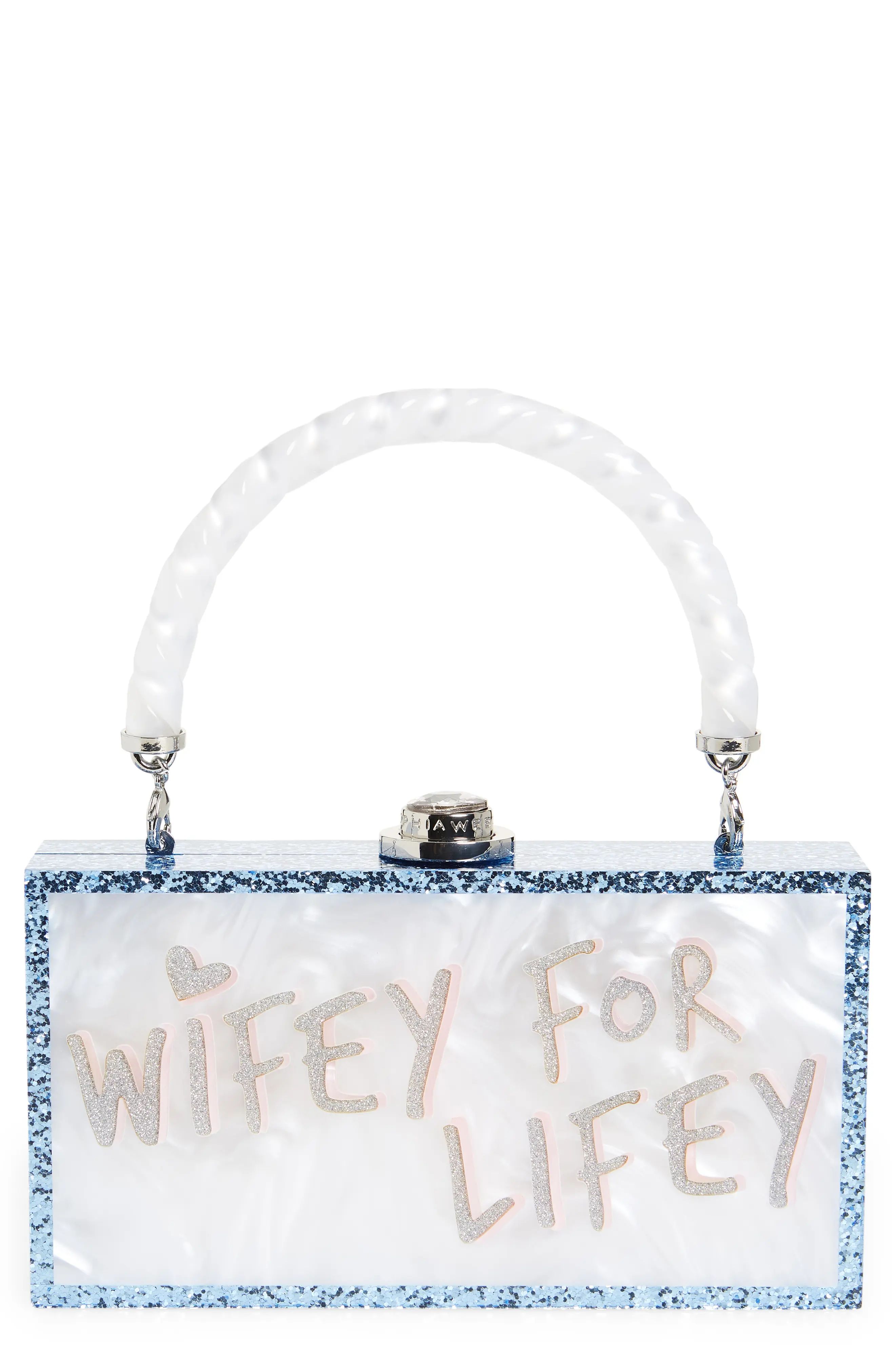 SOPHIA WEBSTER Cleo Wifey For Lifey Box Clutch in Pearl Blue at Nordstrom | Nordstrom