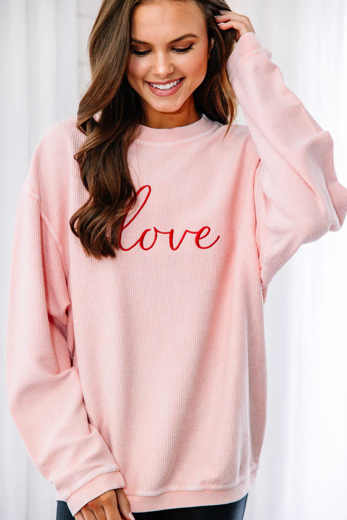 Simple Love Blush Pink Corded Embroidered Sweatshirt | The Mint Julep Boutique