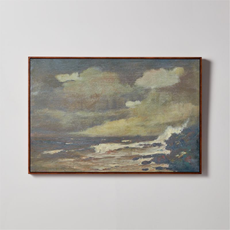 'Seascape in Green' Painted Landscape Reproduction in Floating Frame 37''x25'' | CB2 | CB2