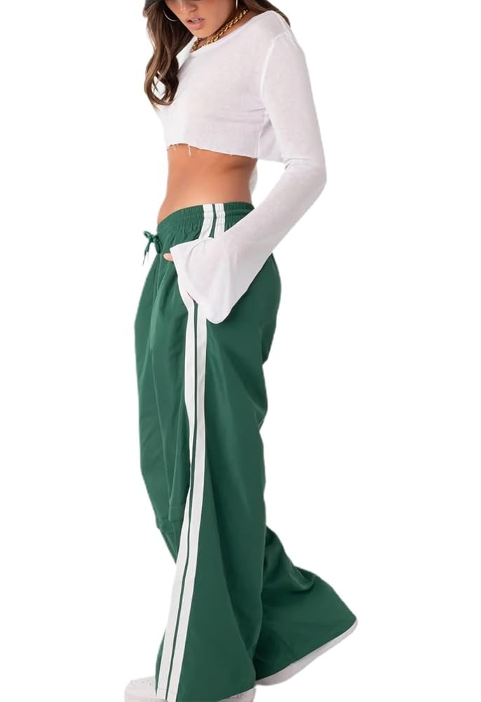 UAURORAO Women Y2k Track Pants Baggy Striped Joggers Sweatpants Elastic Waist Color Block Parachu... | Amazon (US)