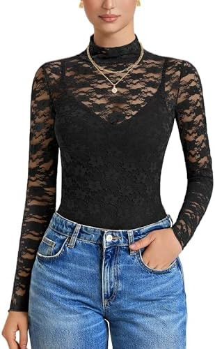 Avidlove Womens Long Sleeve Bodysuit Lace Tops Turtle Neck Shapewear Body Suits Going Out Top Fal... | Amazon (US)