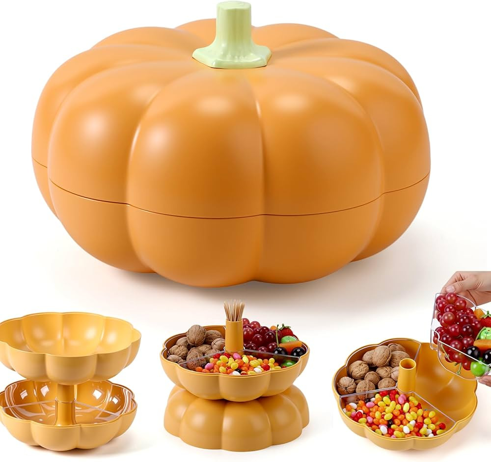 LemonRoad Halloween Pumpkin Candy Fall Bowl Snack Holder Pumpkin Snackle Box Divided Serving Tray... | Amazon (US)