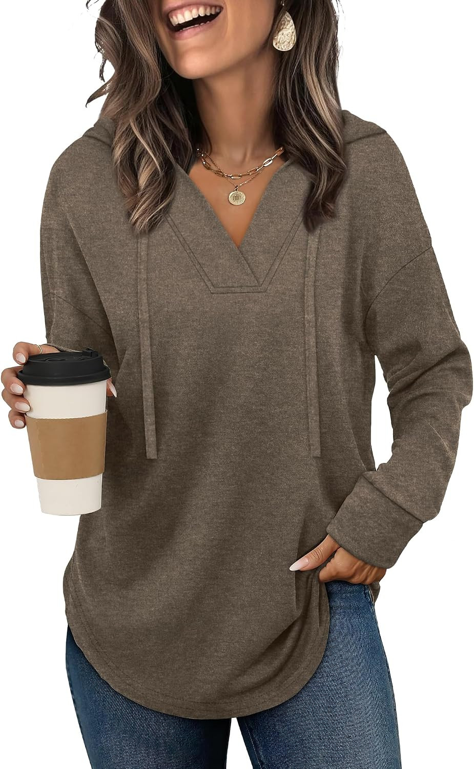 Sampeel Hoodies for Women Trendy Fall Fashion 2025 V Neck Oversized Sweatshirt Plus Size Tops Clothes | Amazon (US)
