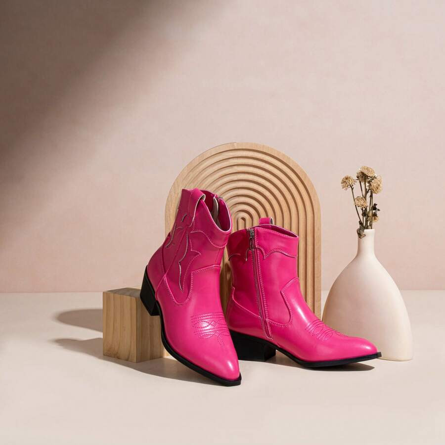 Cowboy Boots For Women, Embroided Western Cowgirl Boots, Pull On Ankle Boots With Inside Zipper | SHEIN