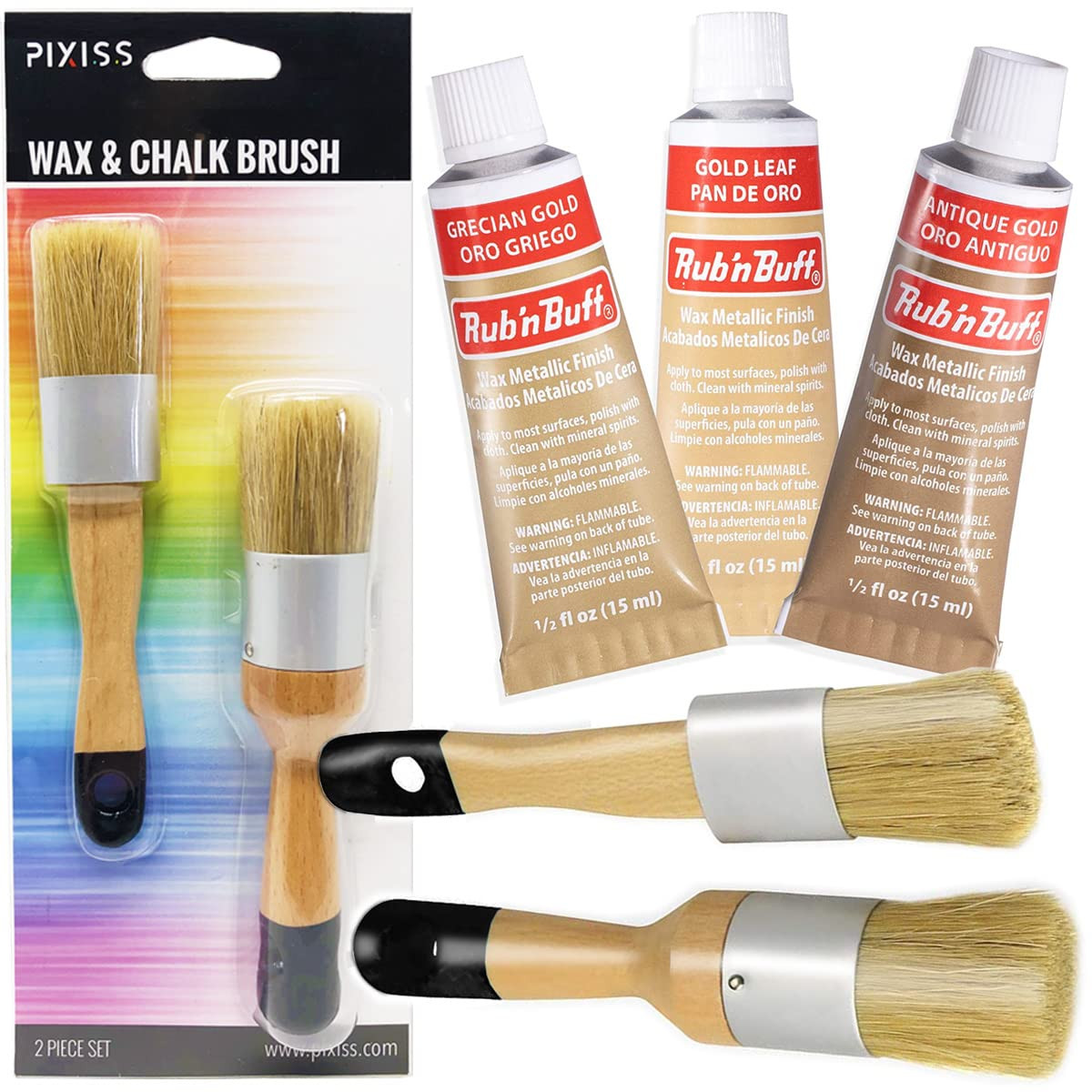 Rub 'n Buff Gold Tones and Pixiss Wax Brushes - Gold Leaf, Grecian Gold, Antique Gold (15ml) - Gi... | Amazon (US)
