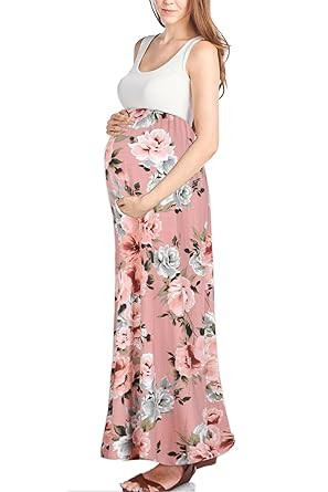 Beachcoco Women's Maternity Sleeveless Maxi Empire Waist Flower Printed Tank Dress | Amazon (US)