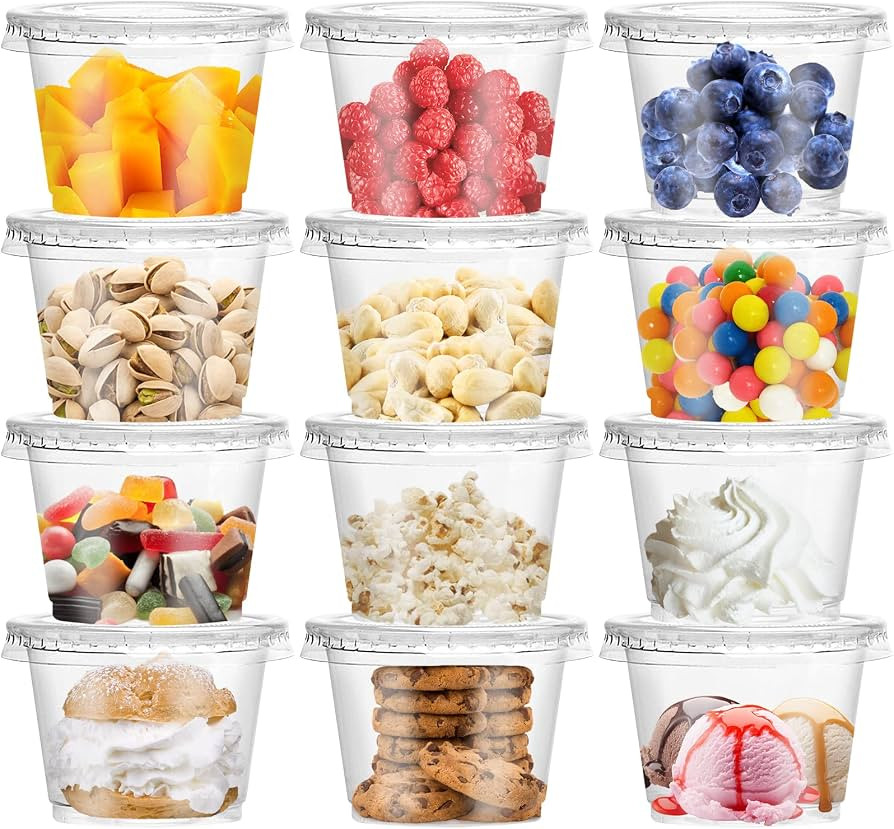 Qinsihwn 50 Pack 8 OZ Disposable Plastic Cups with Lids,Clear Portion Cups with Flat Lids,Disposa... | Amazon (US)