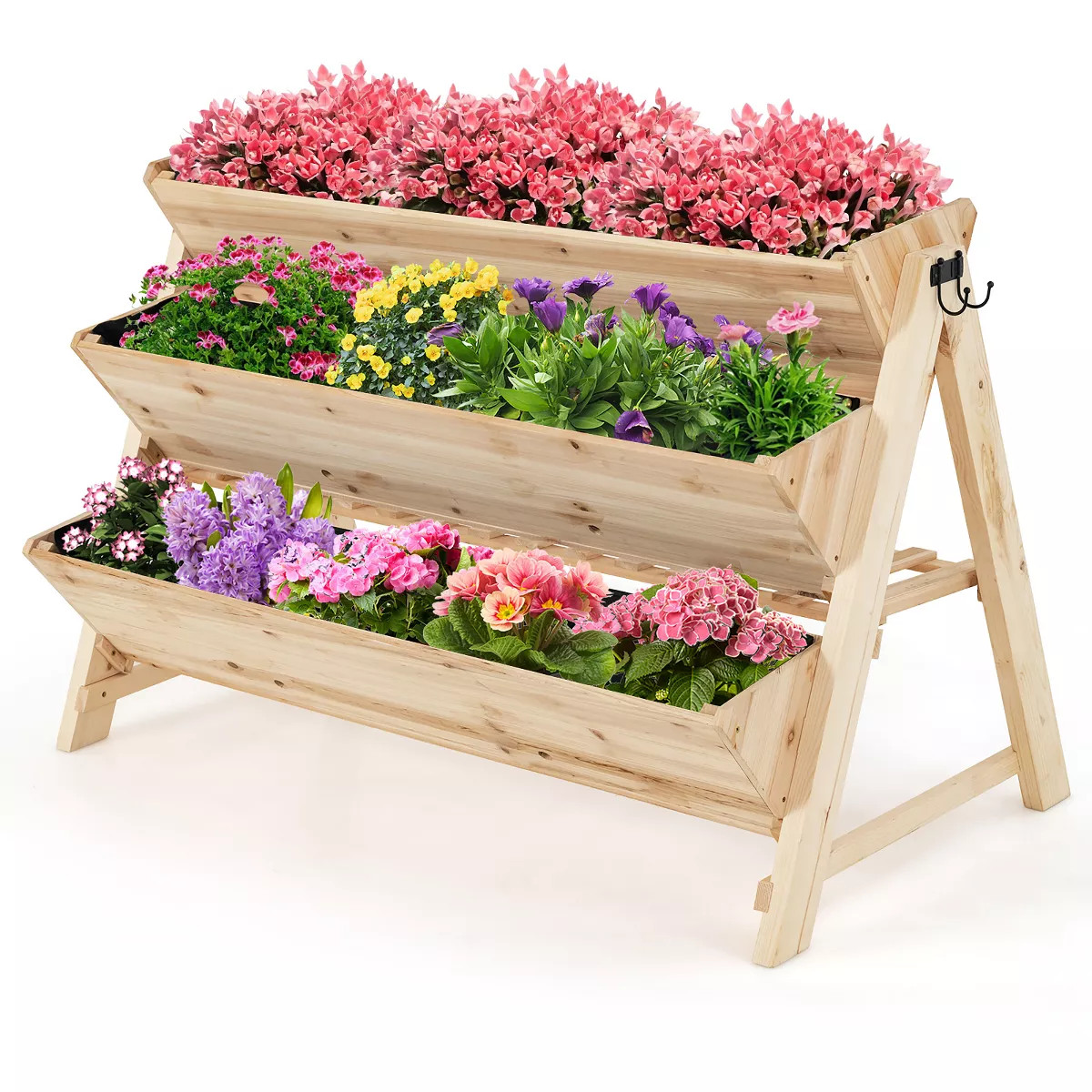 Costway 3 Tier Wooden Vertical Raised Garden Bed w/Storage Shelf, Side Hook & Liners | Target