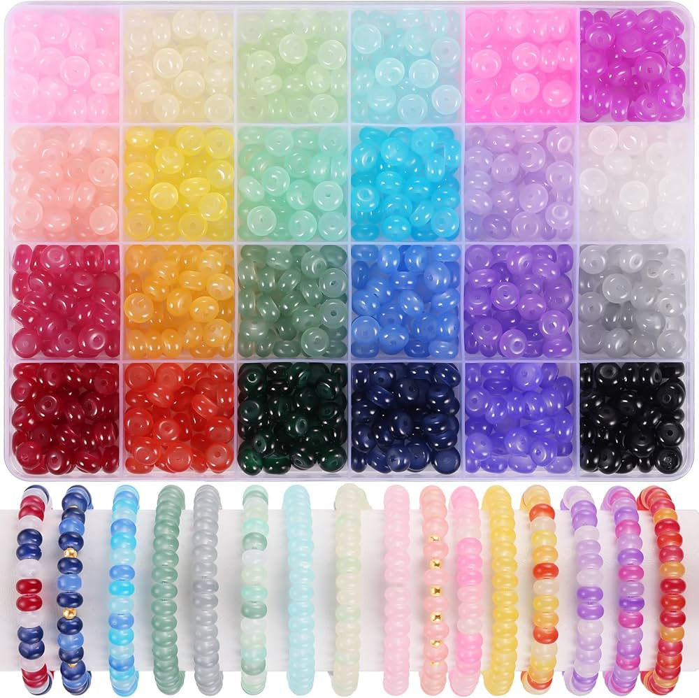 720pcs Abacus Glass Beads for Bracelet, Crystal Beads for Jewelry Making, 24 Colors Gemstone Rond... | Amazon (US)