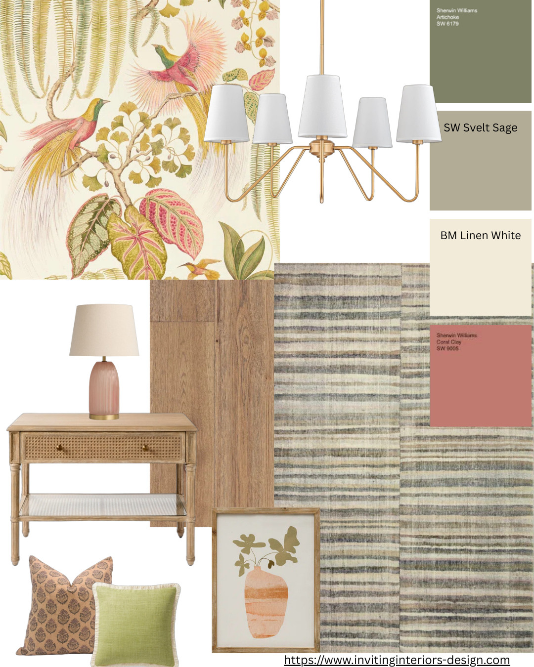 Gorgeous colour combination! 
Rave reviews! 🫒

Why this works: 
The wallpaper is the star of the show. The whole movie was built around the wallpaper. The rug is the best supporting actor and all the "extras", like the actor named Texture, and Colour contribute to this grand finale. 

The name of this movie is Olive and Coral.

Of course I'll give you tickets to this movie. Just follow and comment 'show' and I'll send you this whole cast so you too can be in this movie...! 🤩

#HumanDesigner #designerinspo #designerdetails #floridadecor #californiadecor #summervibes #summerstyle #springdecor #bedroomdecor #livingroomdecor #invitinginteriors #serenaandlily #WorldMarkets #benjaminmoore #sherwinwilliams 

 #LTKcanada #LTKhome #LTKstyletip