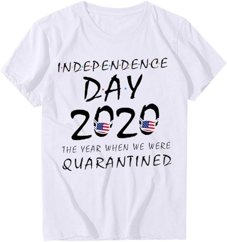 Women's Round Neck Short Sleeve Number Date Print Independence Day T-Shirt Blouses Patriotic Grap... | Amazon (US)