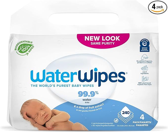WaterWipes Plastic-Free Original Baby Wipes, 99.9% Water Based Wipes, Unscented & Hypoallergenic ... | Amazon (US)