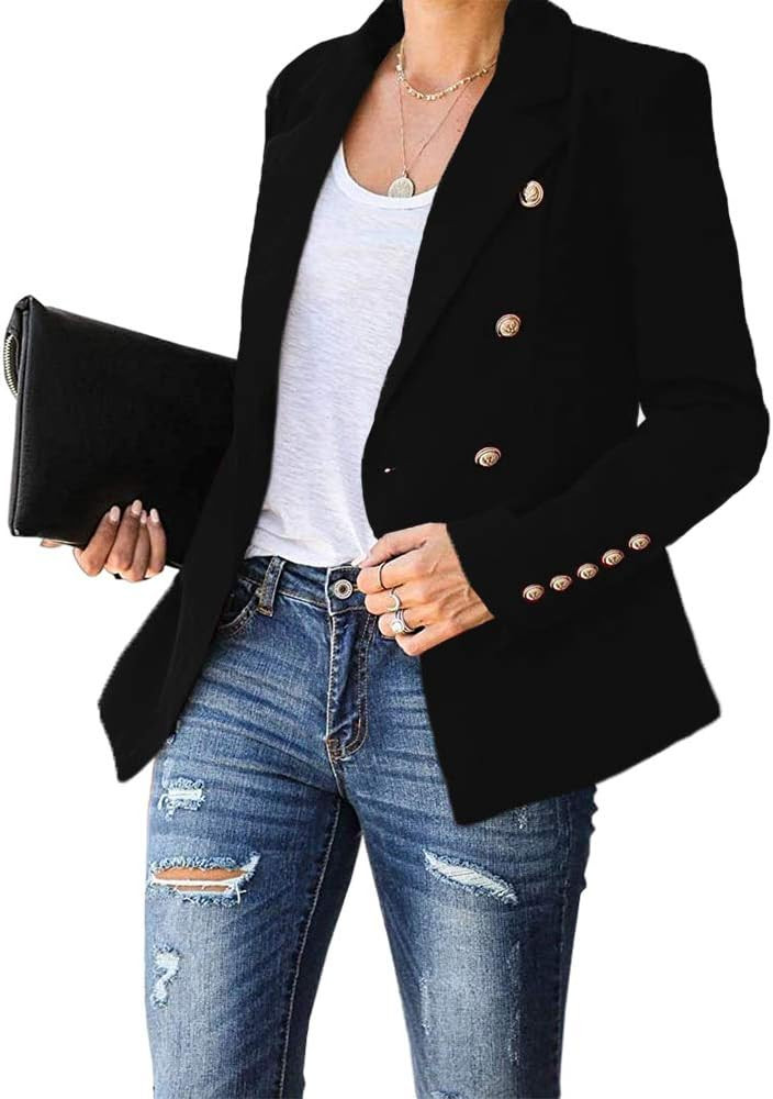 Cicy Bell Women's Long Sleeve Casual Blazer Work Office Button Open Front Jacket Suit | Amazon (US)