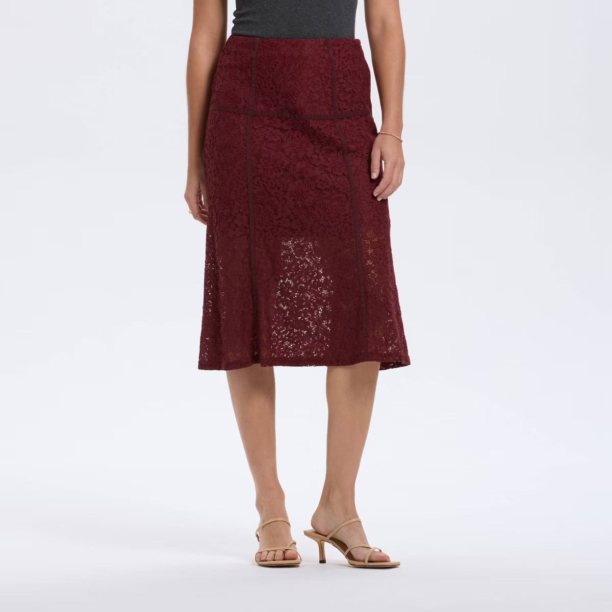 Women's Lace Midi A-Line Skirt - A New Day™ Robust Maroon | Target
