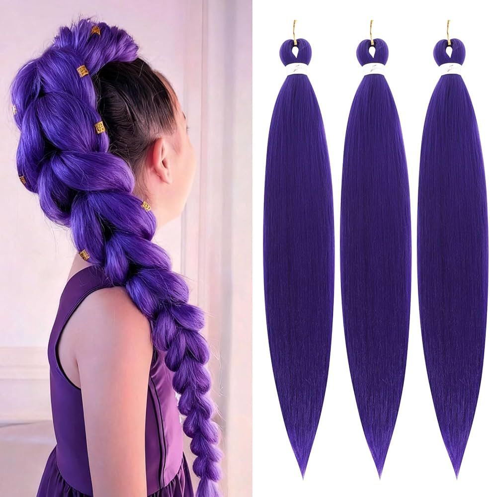 Purple Braiding Hair 24Inch 3 Packs Braiding Hair Pre Stretched Colored Hair Extensions for Twist... | Amazon (US)