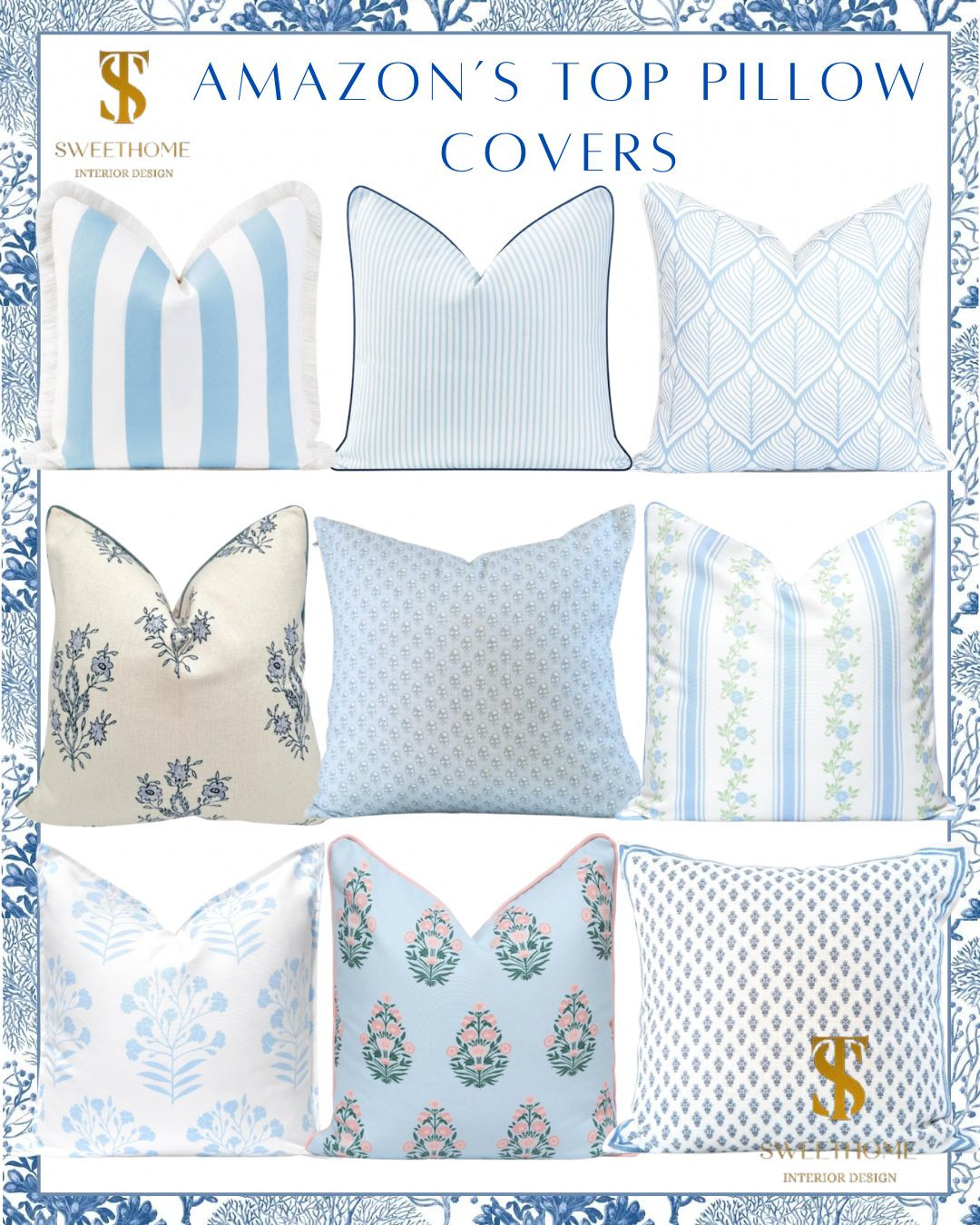 #stsweethome. pillow covers, Amazon's top pillow covers, coastal home, grandmillenial home, bleu and white.  

 #LTKSpringSale #LTKHome #LTKSaleAlert