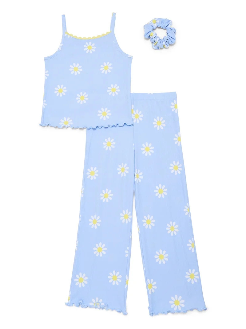 Wonder Nation Girls Pajama Tank Top and Pants with Scrunchie Set, 3-Piece, Sizes 4-18 | Walmart (US)