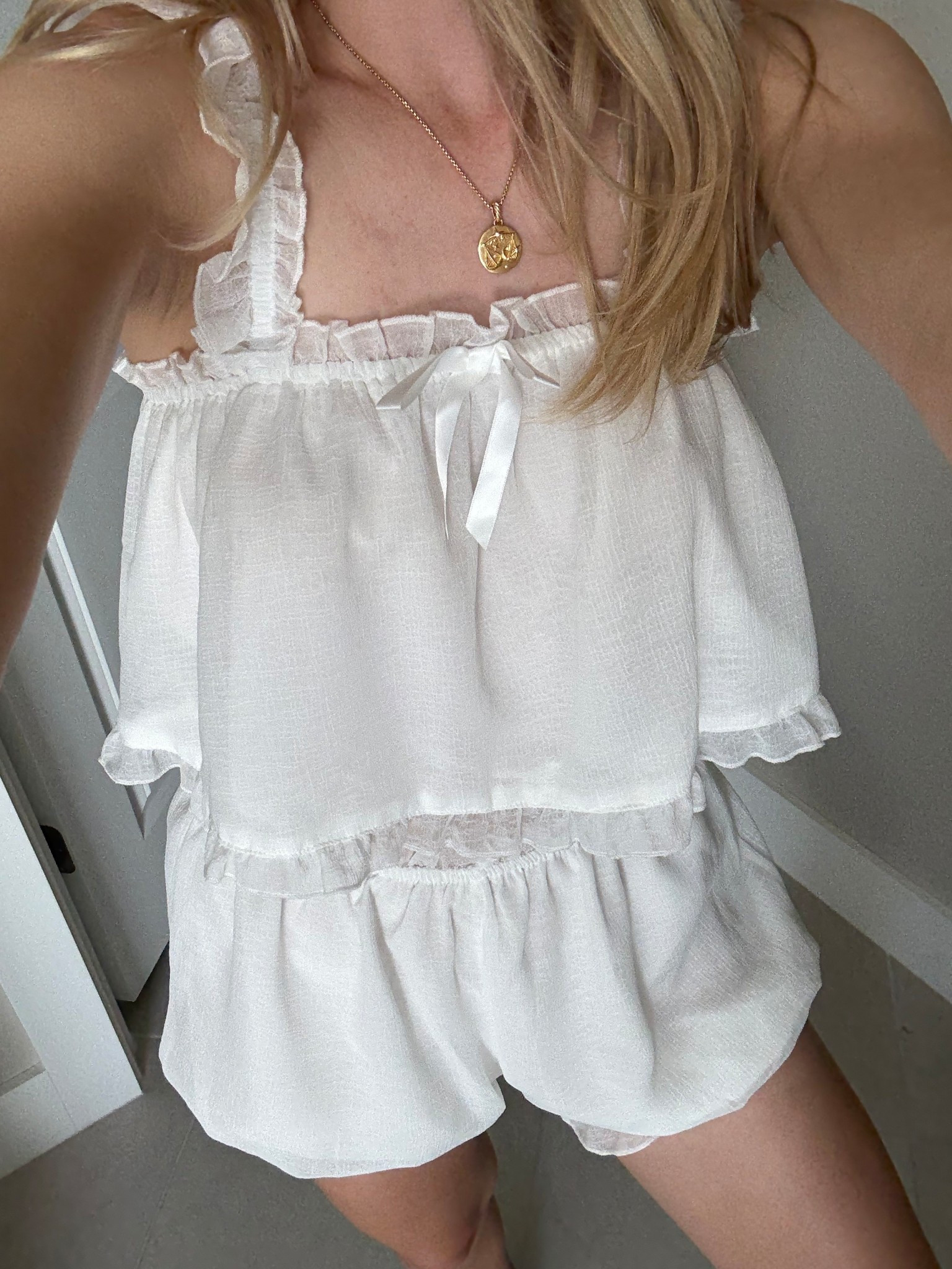 White lace pajamas 
White set
Wedding 
Bride 
Anniversary 
Honeymoon 
Bachelorette 
Bridal shower 
Wedding lingerie 
Wedding Getting ready morning

#LTKWedding #LTKStyleTip #LTKGiftGuide