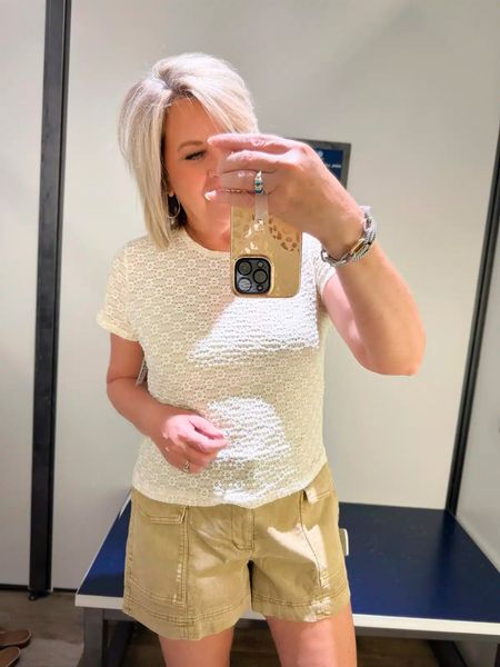Lace top is a medium | Mid-Rise Cargo Shorts are a large, but I needed a medium! Great casual weekend or everyday outfit!

#LTKstyletip #LTKFind #LTKSeasonal