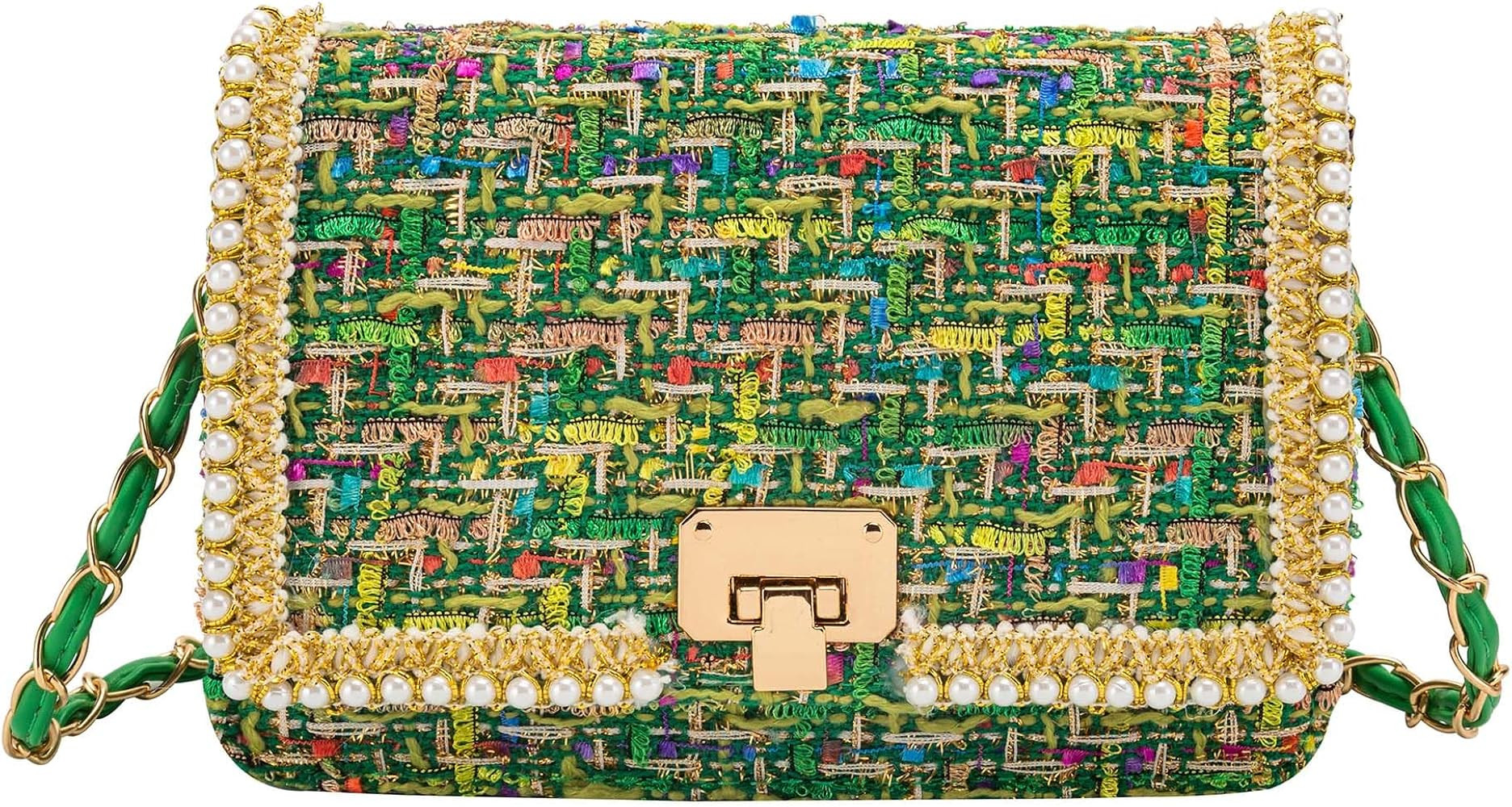 Shoulder Bag Chain Purse for Women, Retro Tweed Pearl Clutch Crossbody Bag Underarm Evening Bag S... | Amazon (US)