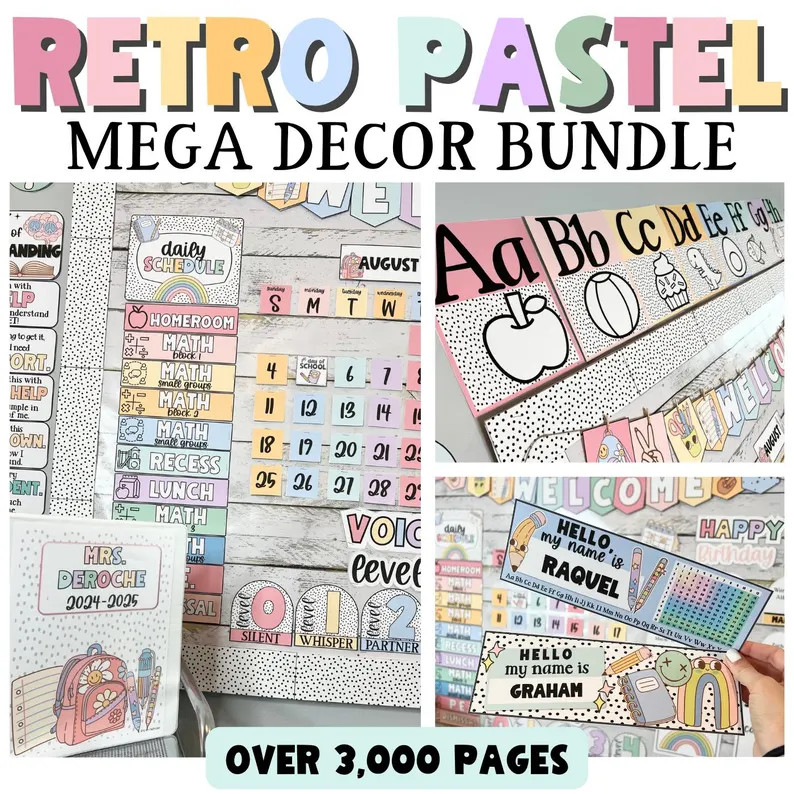 Pastel Classroom Decor Growing Bundle, Retro Pastel Classroom Theme, Back to School, Elementary P... | Etsy (US)