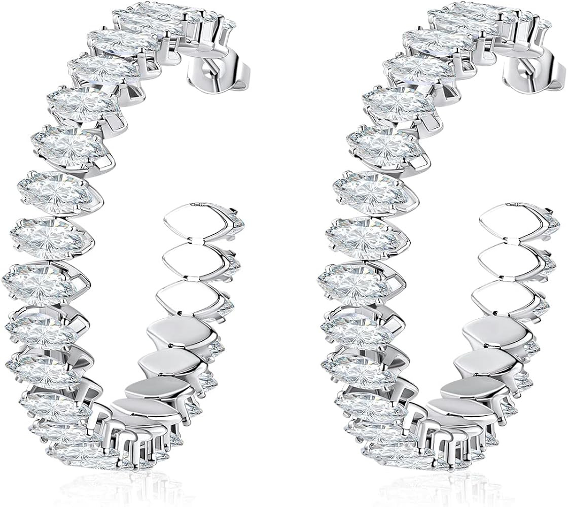 Cubic Zirconia Hoop Earrings for Women and Girls, White Gold Plated Sparkling Rhinestone Luxury C... | Amazon (US)