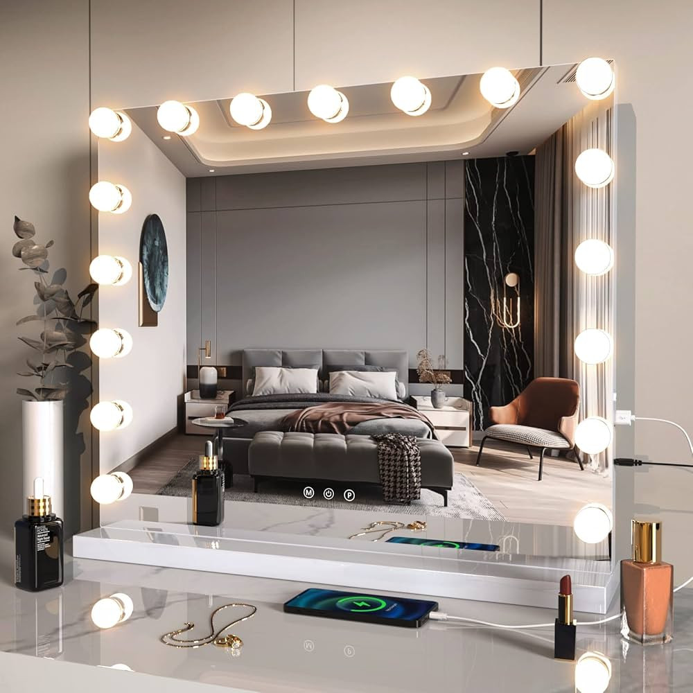 ZL ZELing Vanity Mirror Makeup Mirror with Lights,23.6" x 19.6"Large Tabletop Light up Mirror wit... | Amazon (US)