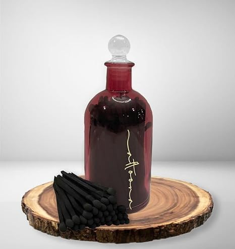 Altoona Glass Jar of Matches 6.5" 70 Black Matches Striker on Bottom Berry Red Bottle | Amazon (US)