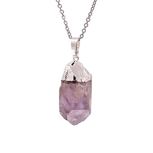 Natural Healing Crystal Purple Amethyst Rough Stone Pendant Necklace, White Gold Tone | Amazon (US)