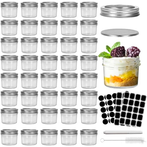 CycleMore 4oz Clear Mason Jars Small Glass Jar With Silver Separable Lids Mini Canning Jars for for Honey, Jam, Jelly, Wedding Favors, Kitchen Food Storage, Set of 40 | Amazon (US)