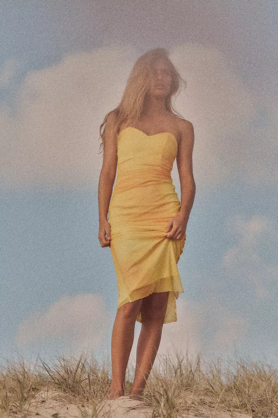 PRINTED TULLE STRAPLESS DRESS TYEAMARILLO Multicolored | Zara US