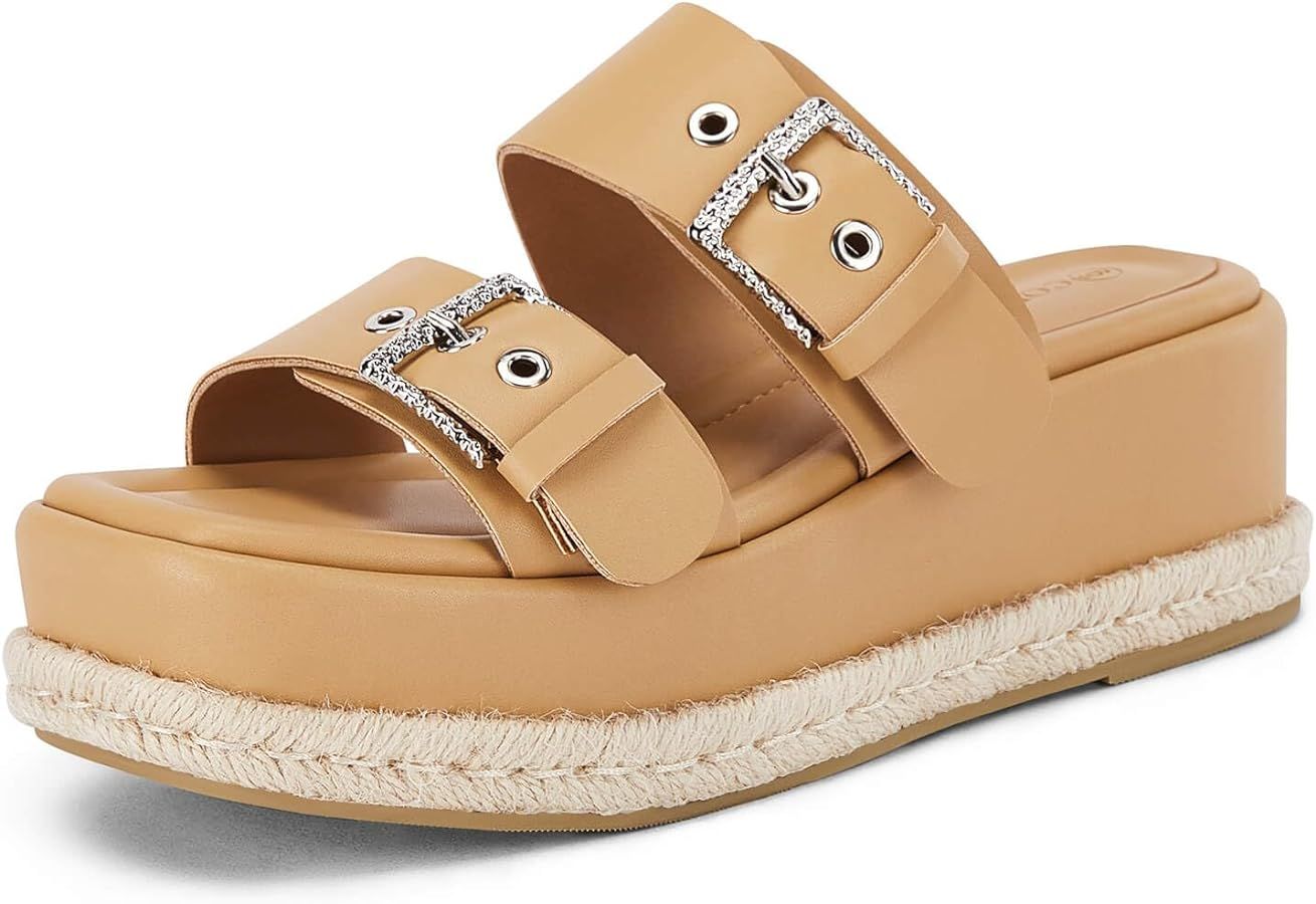 Coutgo Women's Platform Sandals, Adjustable Buckle Slides, Slip on Open Toe Espadrille Summer Sho... | Amazon (US)