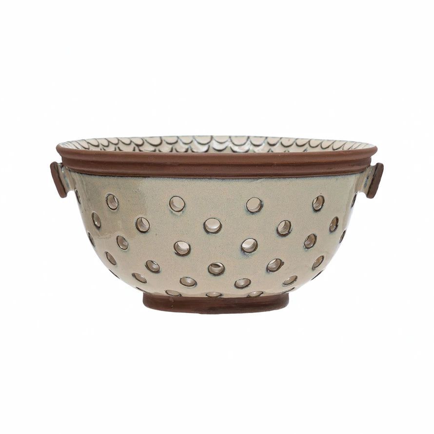 Cream Stoneware Colander Bowl with Decorative Edge | APIARY by The Busy Bee