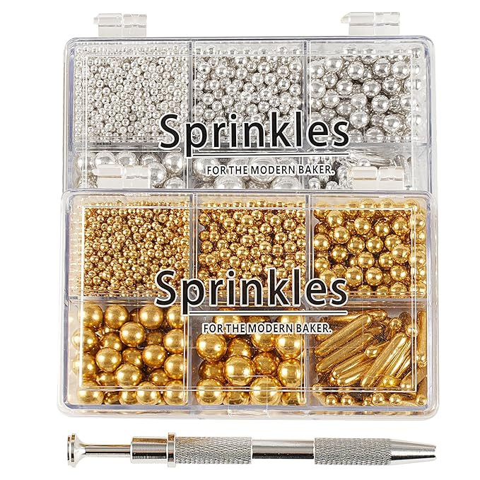Kasvan Gold and Silver Sugar Sprinkles - Edible Candy Pearls with 4-Claw Sprinkle Pen,8.32Oz, Gif... | Amazon (US)