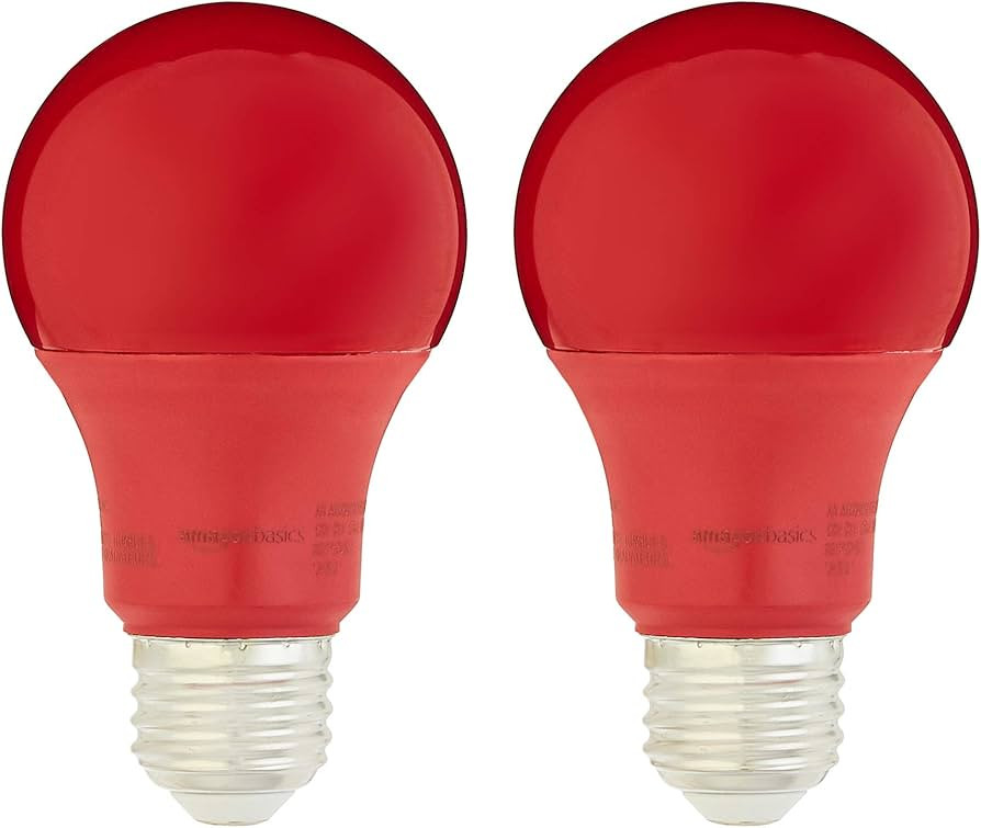 Amazon Basics A19 Red Color Party LED Light Bulb, 60 Watt Equivalent, Energy Efficient 9W, E26 St... | Amazon (US)