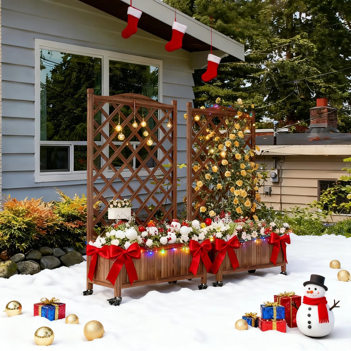 50"H 2-Piece Mobile Outdoor Raised Garden Bed Wood Planter Box With Trellis And Wheels | Wayfair North America