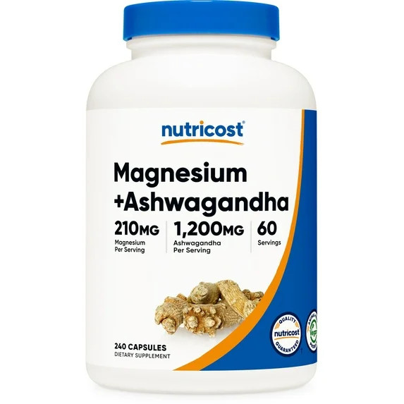 Nutricost Magnesium + Ashwagandha Supplement (1410mg) 240 Capsules - 210mg of Magnesium, 1,200mg ... | Walmart (US)
