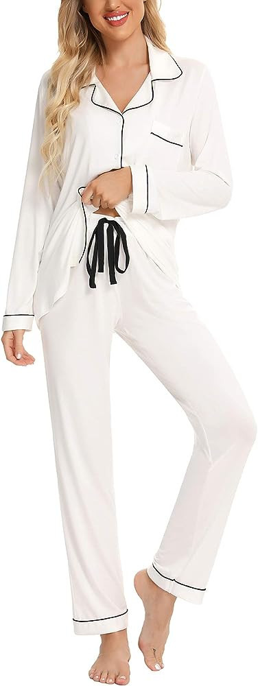 Anjue Pajamas for Women Soft Button Up Pajama Set Long Sleeve Shirt and Pajama Pants Lounge Sets ... | Amazon (US)