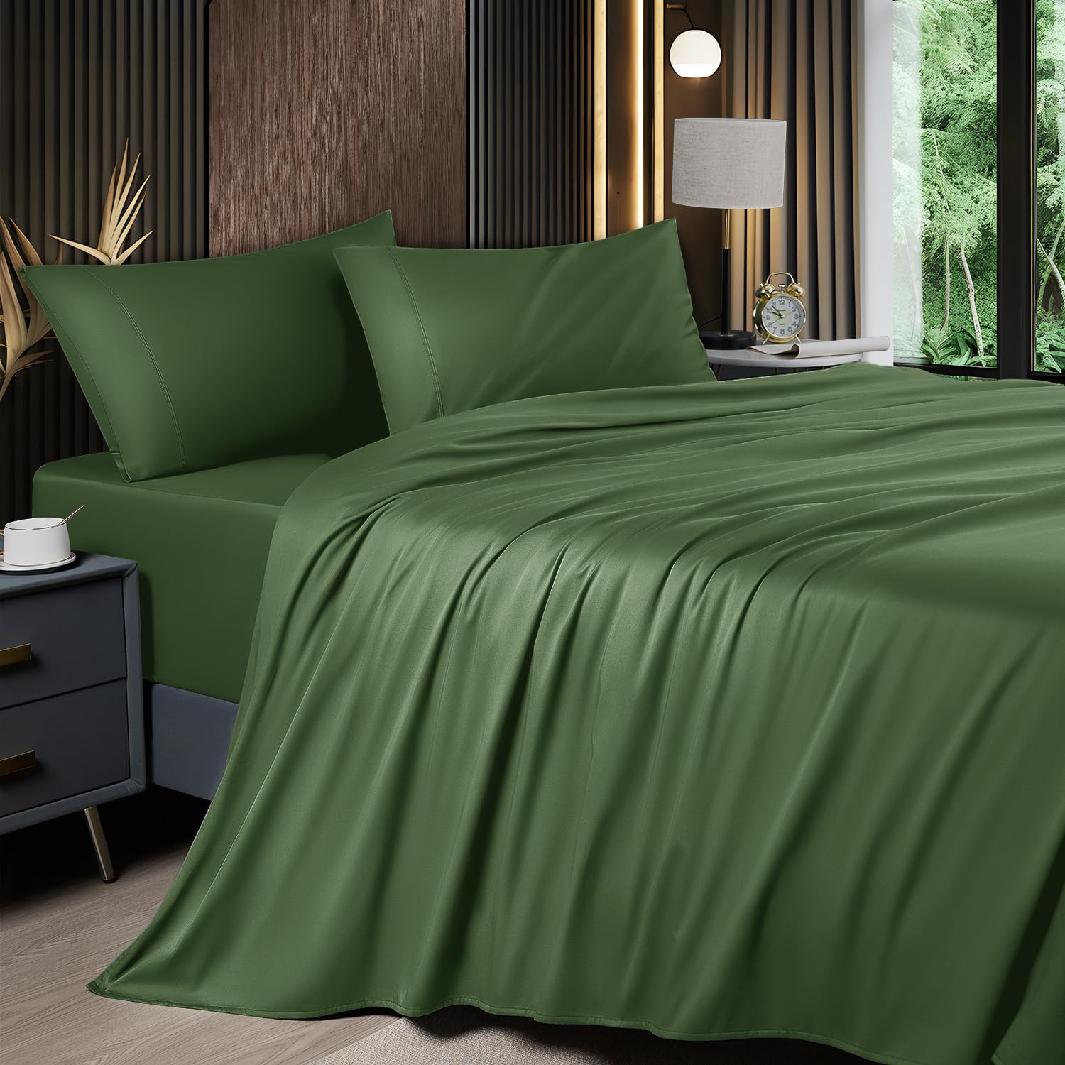 Shilucheng 4 Piece Queen Sheet Sets, Cooling Sheets, Blend Rayon Derived from Bamboo, Deep Pocket... | Amazon (US)