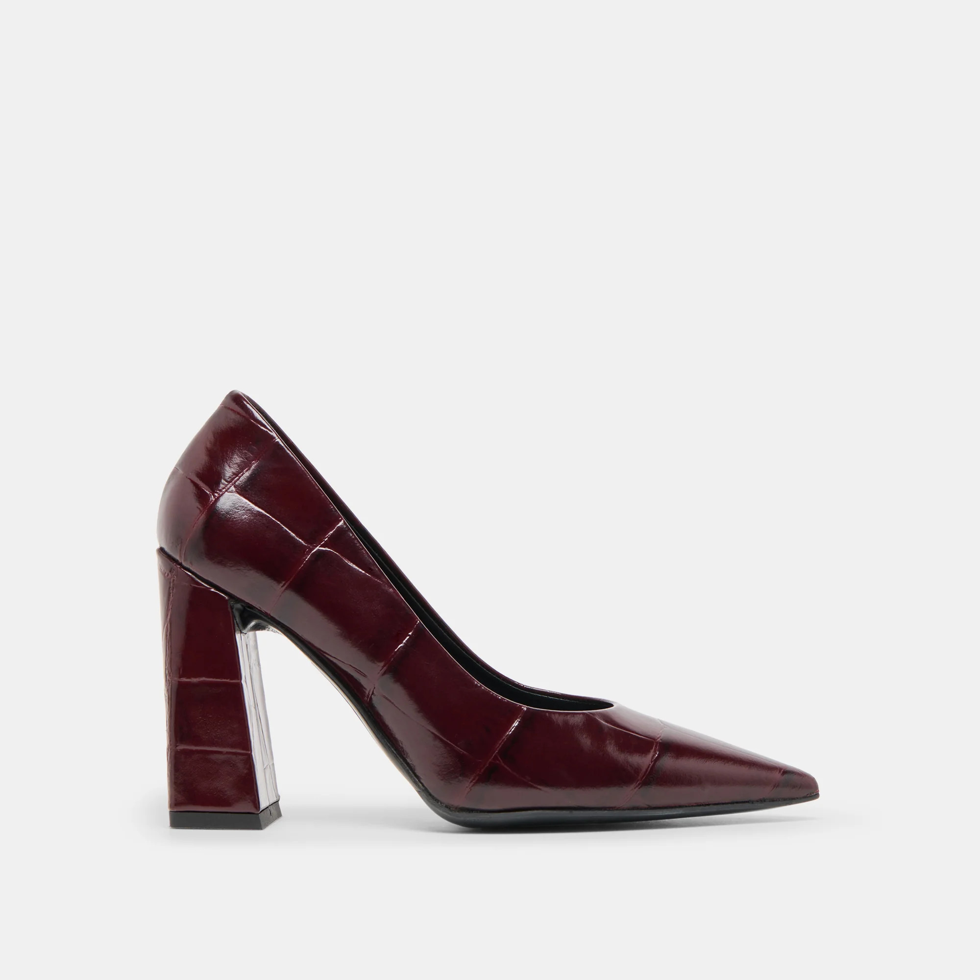 Misty Heels Burgundy Croco Embossed Leather | DolceVita.com