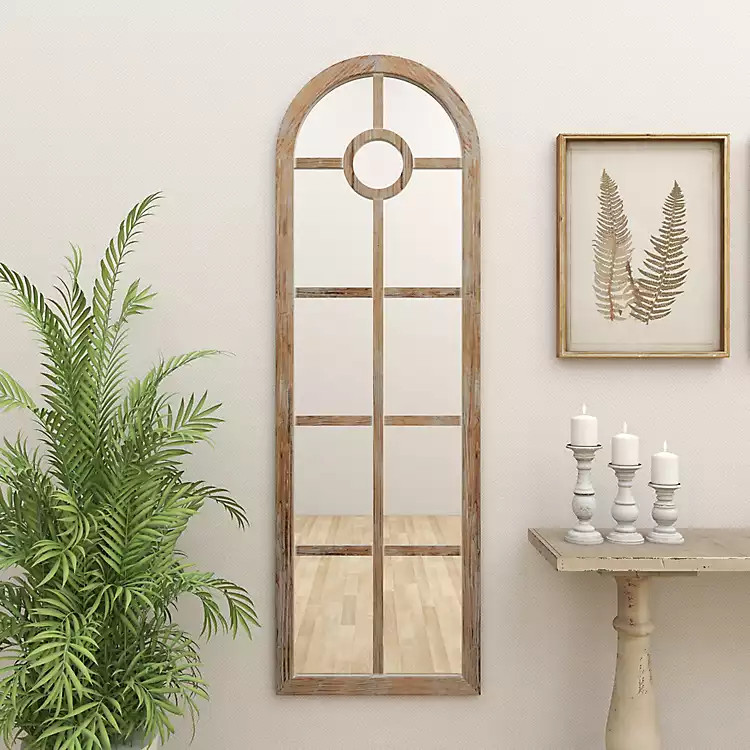 Brown Wood and Glass Arched Windowpane Mirror | Kirkland's Home
